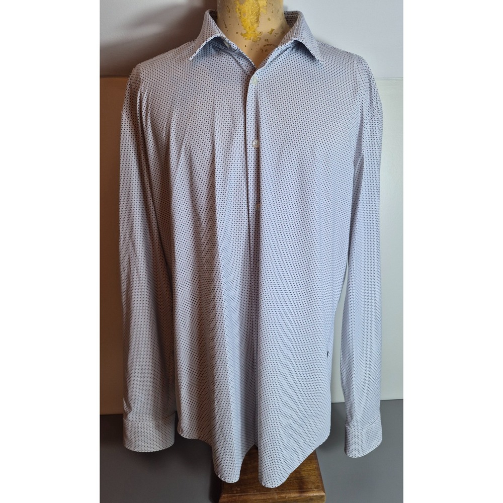Hugo Boss Mens Stretch Performance Dress Shirt XXL Slim Fit Polka Dots